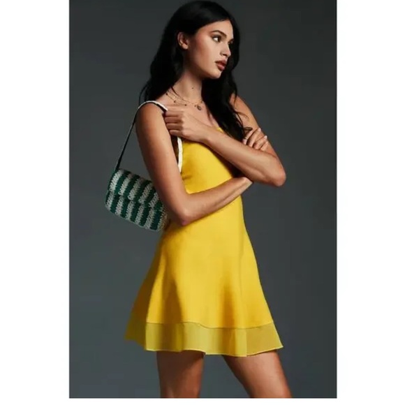 Beautiful Anthropologie Strapless Yellow Mini Dress - Size Medium - Picture 2 of 4